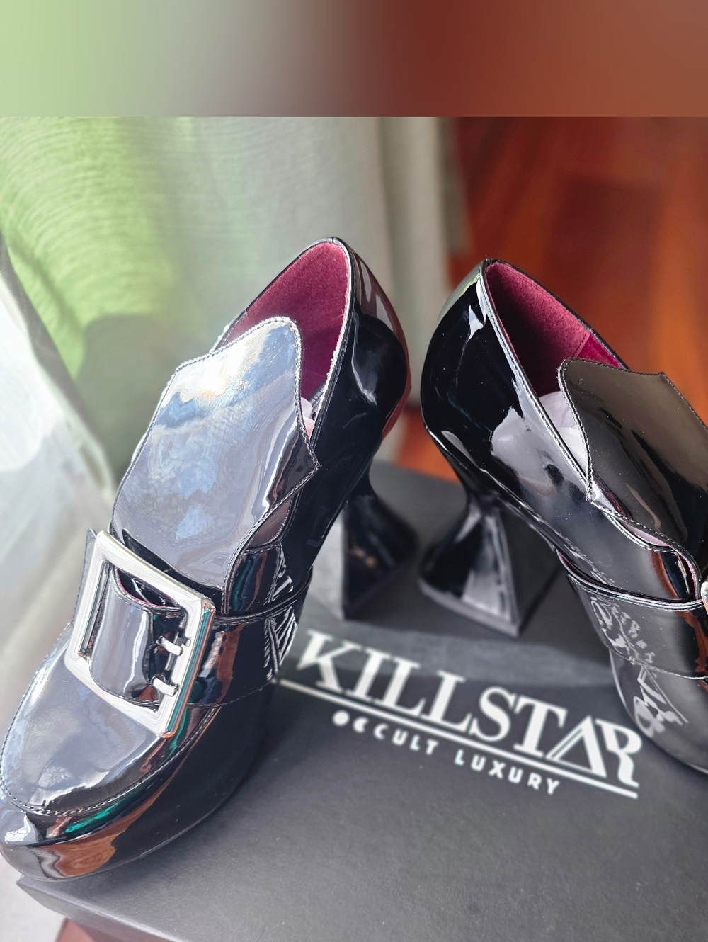 Killstar Black Patent Platform Buckle Heels - Picture 4 of 14